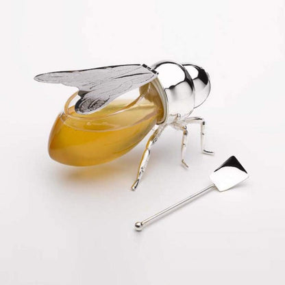 Godinger Bee Shaped Honey Jar Holder, Glass Honey Dispenser For Breakfast