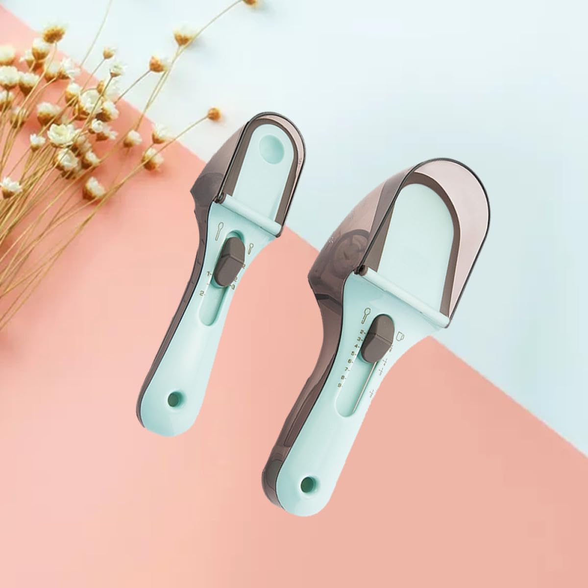 Cabilock 2Pcs Kitchen Measuring Cup Adjustable Measuring Spoons Plastic Cooking Baking Measure Tools (L +S)