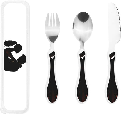 3-Piece Kids Silverware Set With Storage Case, Stainless Steel Reusable Children Safe Knife Spoon Fork Set Ballroom Dance Children Flatware Set For Kids Lunch Box