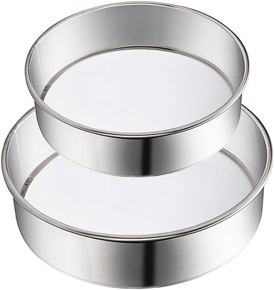 2 Pack Flour Sifter,Stainless Steel Fine Mesh Strainers Flour Sieve,60 Mesh Round Sifter for Baking Cake Bread (6-Inch and 8-Inch)