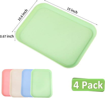 4 Pack Multicolo Plastic Serving Trays for Party Serving Food - Rectangular, 8.66 by 12 in, Heavy Duty Dessert Trays for Food Erving Platters for Party Tray Decor Veggie,Snack