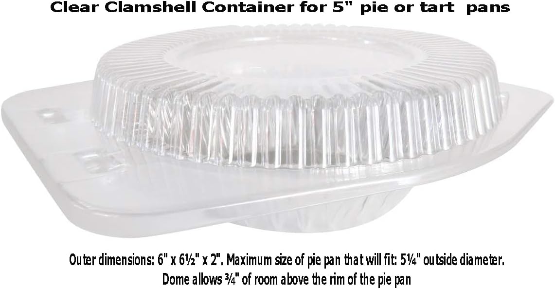 KitchenDance Disposable Plastic Pie Pans with Clear Clamshell Containers - 5 Inches Round Plastic Foil Individual Pot Pie Pans for Baking, Cooking, Preparing Food, Nonstick Pan #501-762, 25 Count Set