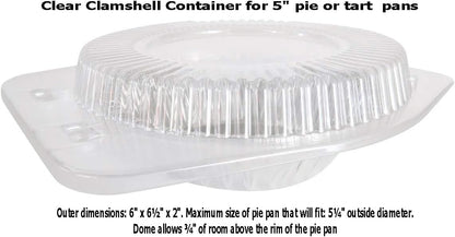 KitchenDance Disposable Plastic Pie Pans with Clear Clamshell Containers - 5 Inches Round Plastic Foil Individual Pot Pie Pans for Baking, Cooking, Preparing Food, Nonstick Pan #501-762, 25 Count Set