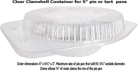 KitchenDance Disposable Plastic Pie Pans with Clear Clamshell Containers - 5 Inches Round Plastic Foil Individual Pot Pie Pans for Baking, Cooking, Preparing Food, Nonstick Pan #501-762, 25 Count Set