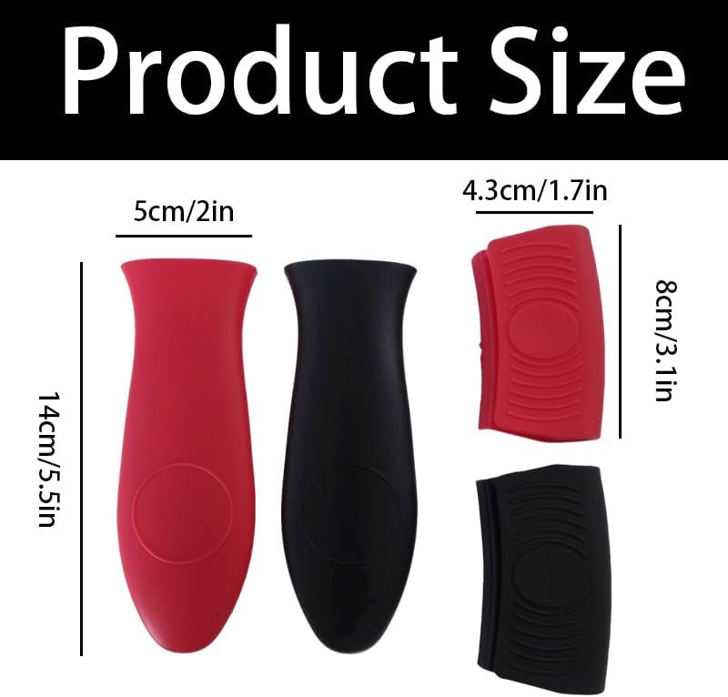 4-Pack Silicone Hot Handle Holders, Heat Resistant Pot Handle Covers & Grips with Non-Slip Design for Cast Iron, Metal, Fry Pan Cookware