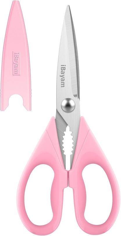 iBayam 2 Pack All Purpose Kitchen Shears Heavy Duty - Stainless Steel Kitchen Scissors With Protective Sheath, Soft Comfort-Grip Handle, Food & Meat Scissors, Home, Kitchen, Dining Utility Gadgets