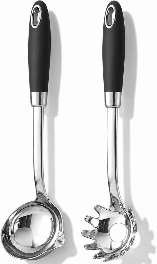 304 Stainless Steel Utensil Set - Soup Ladle & Pasta Server,2-Piece