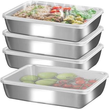 GIUOIDUO stainless steelFood Storage Containers setsstorage box with lidfreezer FrozenKitchen tray with lidOven plateSide dish plate Freezer & Dishwasher Safe