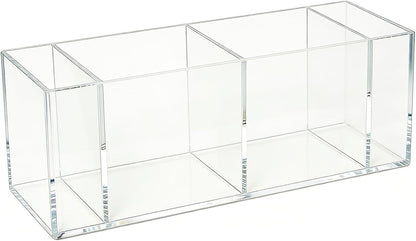 Clear Acrylic Cup Holder with Marker Slot, 4 Compartment Disposable Cup Dispenser Organizer, Coffee Bar Accessories for Home Kitchen, Office Break Room, Party Buffet, Bar Counter Decor