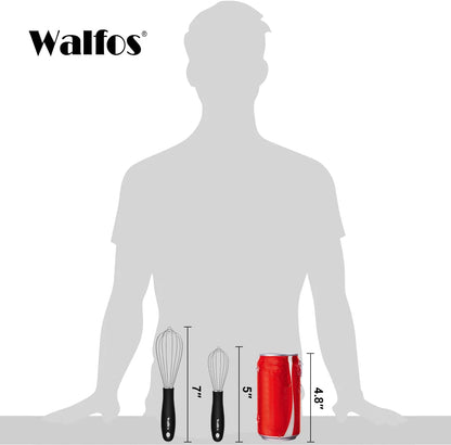 Walfos Silicone Whisk,Stainless Steel Wire Whisk -Heat Resistant 480°F Kitchen Whisks for Non-stick Cookware,Balloon Egg Beater Perfect for Blending,Whisking,Beating,Frothing & Stirring,Black