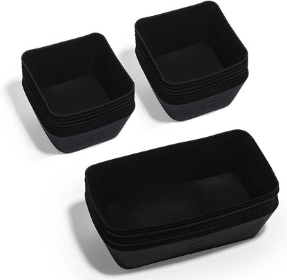 The Silicone Kitchen Reusable Silicone Bento Baking Cup, Non-Toxic, BPA Free, Dishwasher Safe Bento Box Accessories Lunch Box Dividers, Square and Rectangle, 24 Pack, Matte Black