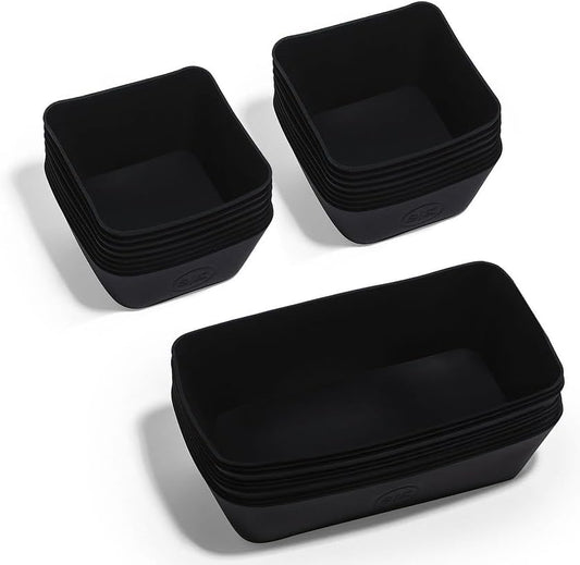 The Silicone Kitchen Reusable Silicone Bento Baking Cup, Non-Toxic, BPA Free, Dishwasher Safe Bento Box Accessories Lunch Box Dividers, Square and Rectangle, 24 Pack, Matte Black