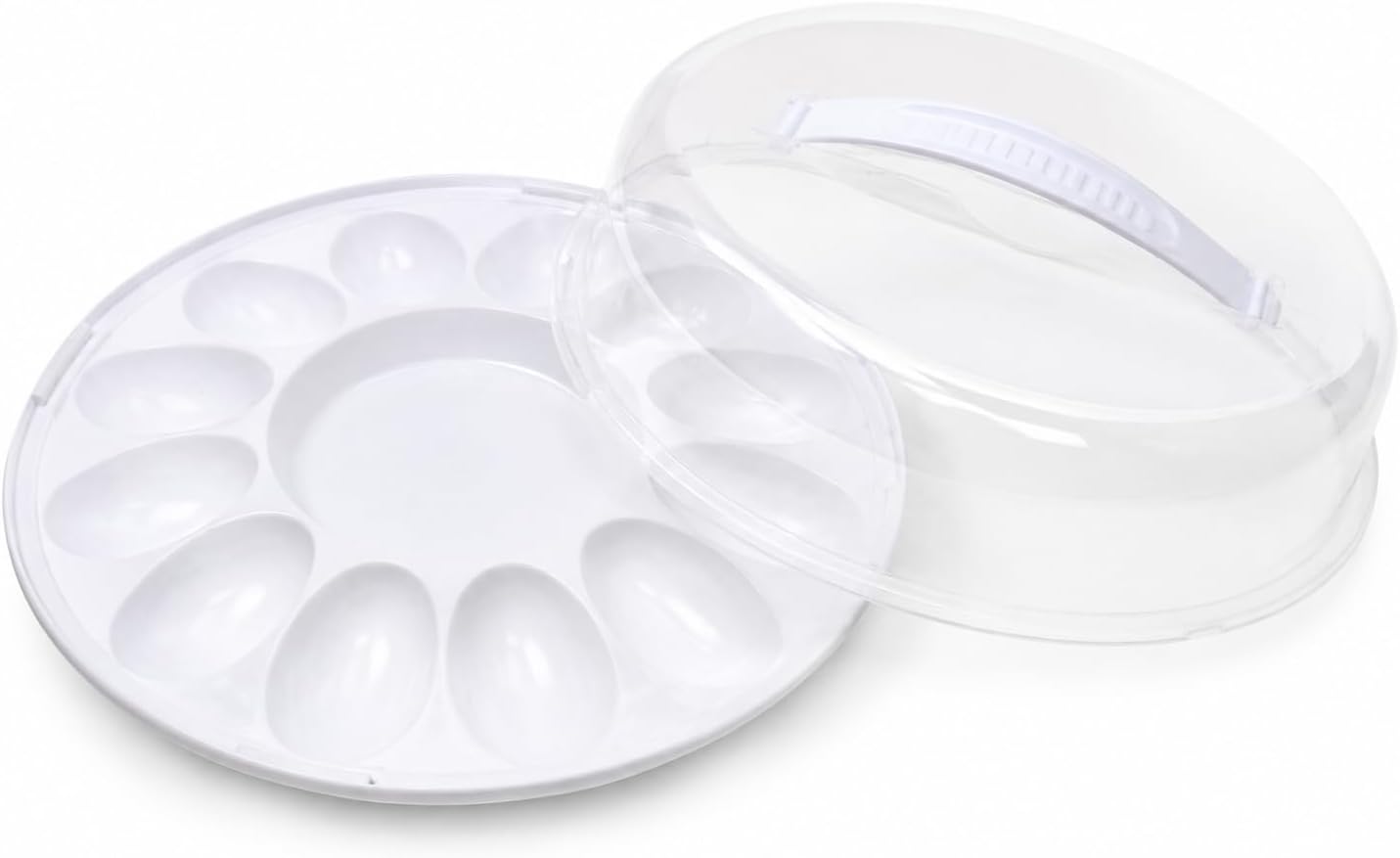 (2) Deviled Egg Carrier with Clear Dome Lid and Handle – Holds 12 Eggs – Reusable Plastic Egg Tray for Transporting, Serving and Storing Easter and Party Appetizers