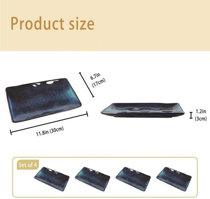 Porcelain Rectangular Plates, Large Cookie Trays, Set of 4, Shatterproof, Dishwasher-Safe, Perfect for Sushi, Baguettes, Snacks, Appetizers, Rolls, or Table Centerpieces.