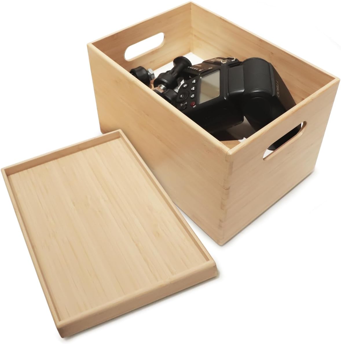 BAMOTTO CRAFTBAMBOO 2-Piece Large Bamboo Storage Box Set - 7.1in High Stackable Deep-Drawer Organizer, Lidless Bin for Kitchen Cutlery Utensils, Home & Office (14.6"x10.2"x7.1"+14.6"x10.2"x3.1")