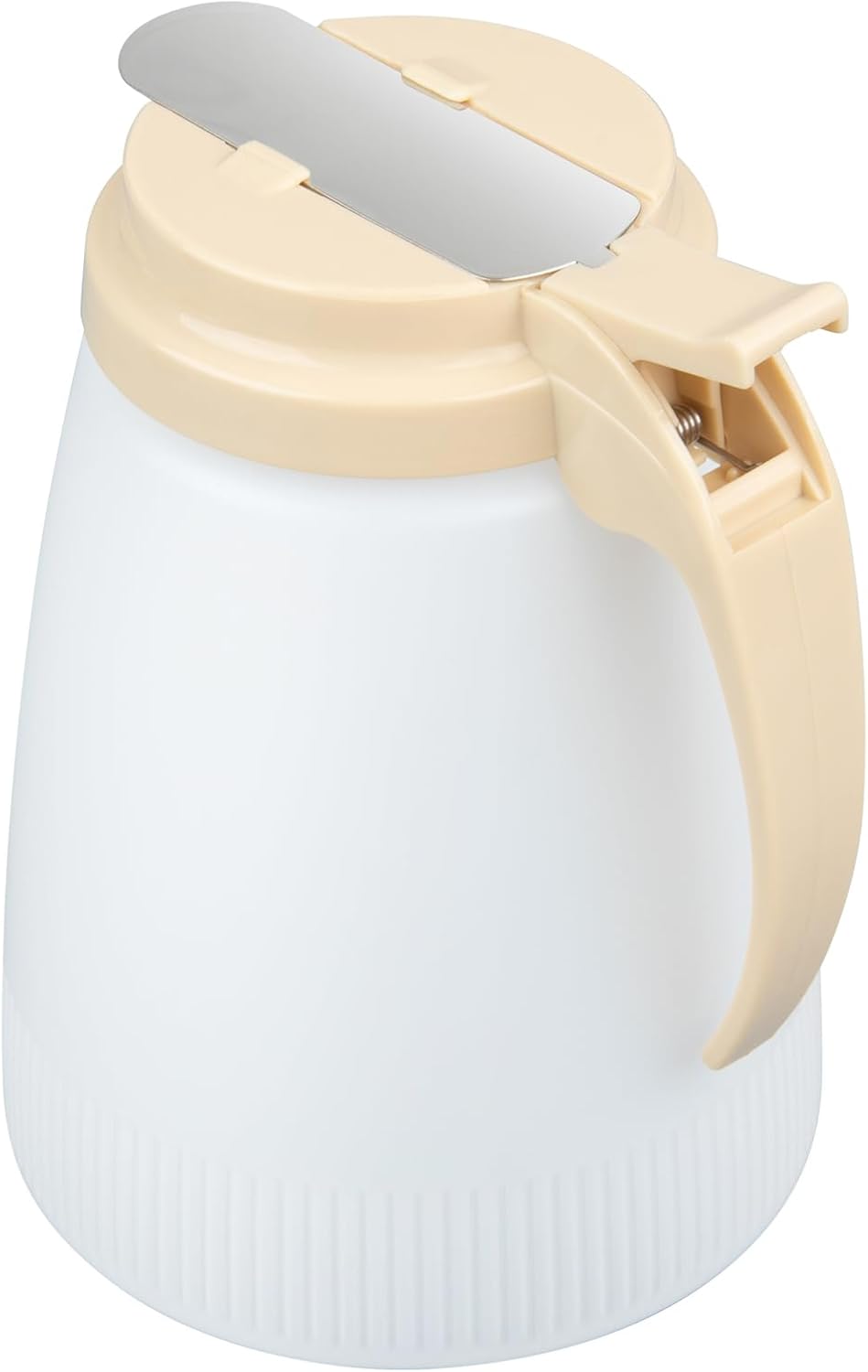 Restaurantware-Chef 101 32 Ounce All Purpose Syrup Dispenser, 1 Honey Dispenser - White Top, Stainless Steel Slide Cover, Plastic Pancake Syrup Bottle, Perfect For Diners, Restaurants, Home