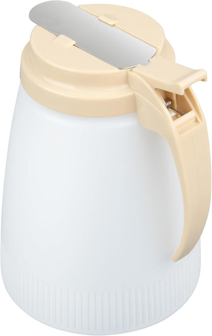 Restaurantware-Chef 101 32 Ounce All Purpose Syrup Dispenser, 1 Honey Dispenser - White Top, Stainless Steel Slide Cover, Plastic Pancake Syrup Bottle, Perfect For Diners, Restaurants, Home