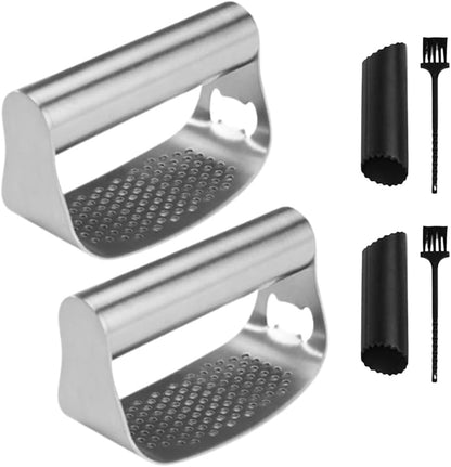 Garlic Press Rocker - 2024 NEW Stainless Steel Garlic Mincer Garlic Crusher with Peeler, New Innovative Garlic Chopper with Peeler and Scraper for Smash Garlic (Black)