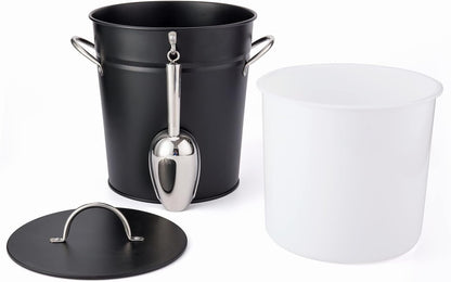 Rae Dunn Ice Bucket with Scoop - Stainless Steel Bucket with Handle, Lid and Ice Scooper - 4 Qt. Storage Bin for Ice Cubes for Bars, Parties, Backyard Barbeques, Picnics, and Camping (Black)