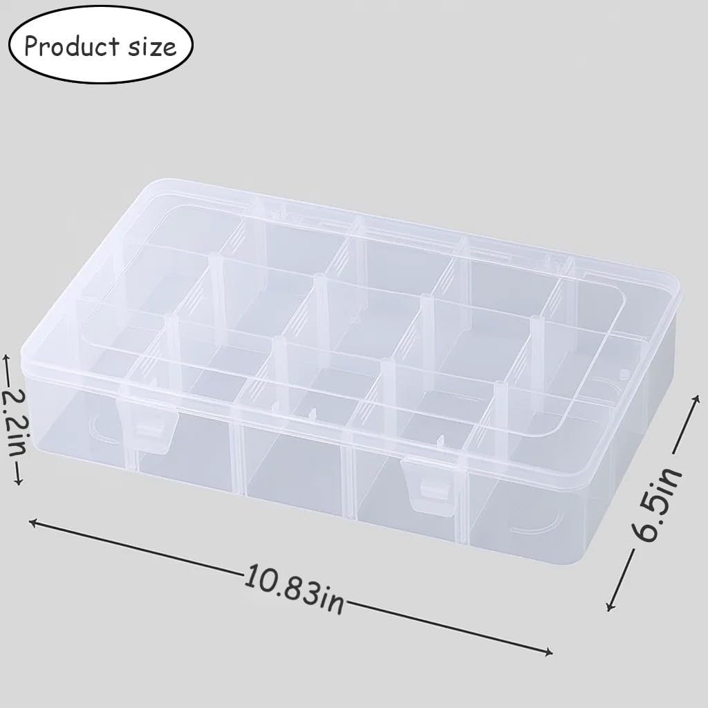 3pcs Clear Storage Small Parts Organizer Box Storage Bin With Dividers Multi Compartment for Beads Art DIY Tackle Box Organizer (10 - compartment in length)