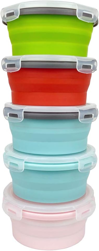CARTINTS Silicone Collapsible Food Storage Containers-Prep/Storage Bowls with Lids - Set of 3 Square Silicone Lunch Containers - Microwave, Dishwasher and Freezer Safe (blue)