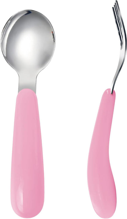 VANRA 2 Pieces Toddler Fork and Spoon Set with Travel Case 18/8 Stainless Steel Toddler Utensils Kids Silverware Children Flatware Child Cutlery Set for School Lunch Box (Blue)