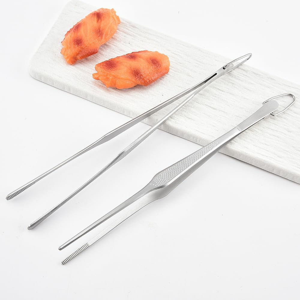 Stainless Steel Cooking Tweezers, 12-Inch Precision Kitchen Tweezers with Star Dot Texture, Wider Grip & Elevated Tips | Galaxy Grip Series, 2 Pcs (Black)