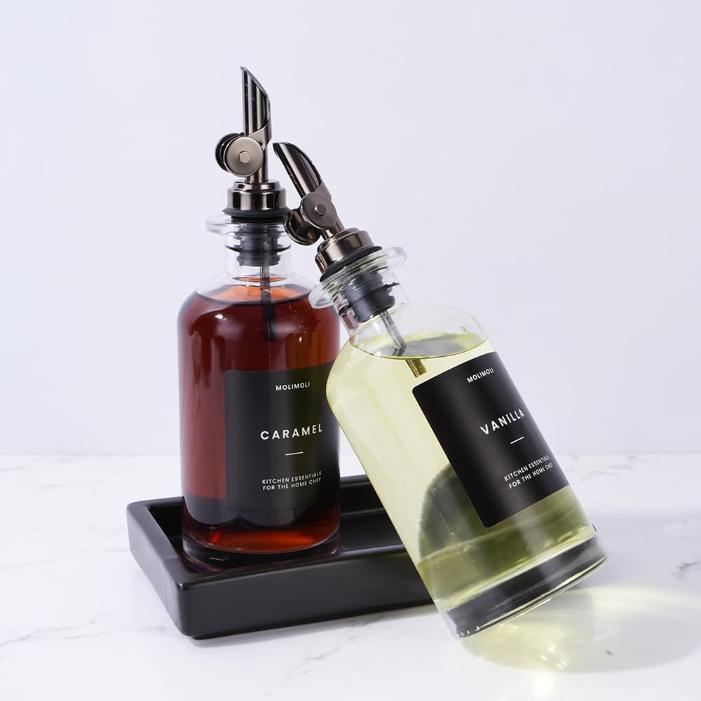 Molimoli - Premium Olive Oil Dispenser Bottles for Kitchen with Pourer - Oil and Vinegar Dispenser Set, Glass Dispenser for Kitchen, Dispenser Bottle of 350ml