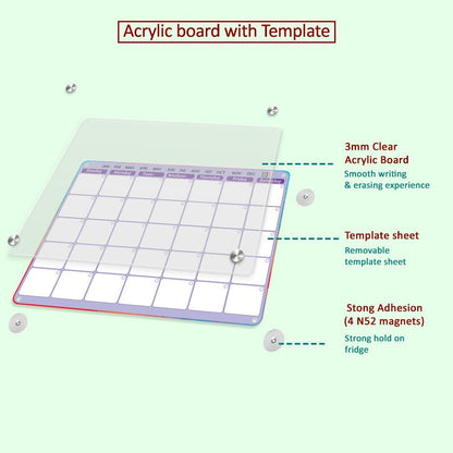 Pink Dry Erase Calendar for Fridge and Wall – Magnetic Acrylic Calendar 16x12 in, Dry Erase Board Reusable for Home or Office with 6 Liquid Chalk Markers | Pink Gifts for Women
