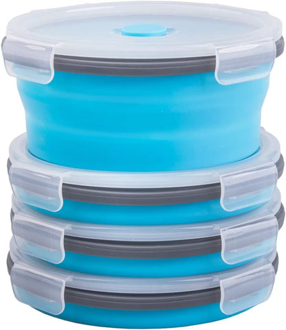 Collapsible Food Storage Containers with Lids, 4 Pack, 40 oz Silicone 1-Compartment Meal Prep Containers Reusable, Lunch Bento Boxes for Adults, Microwave Freezer Dishwasher Safe, BPA-Free, Black