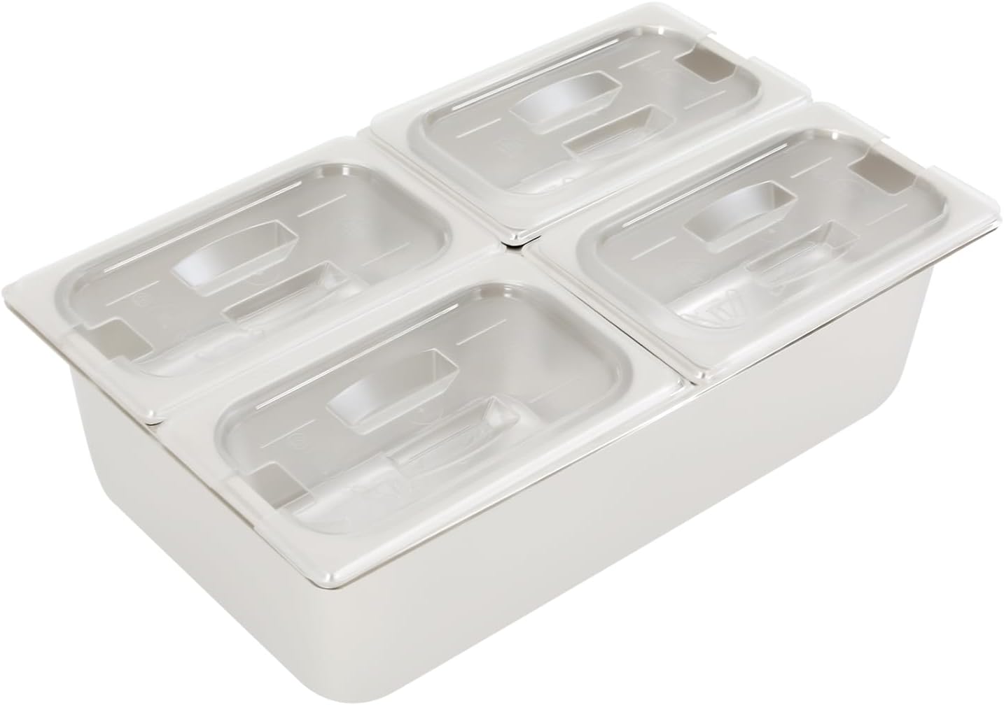 3/4/6 Compartment Stainless Steel Fruit Serving Set with Removable Acrylic Lids, Drainage Mats - Commercial Food Storage Containers for Buffet, Restaurant (3-Pan)