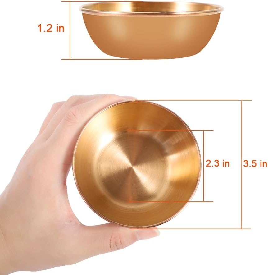 8 Pack 3.2inch Stainless Steel Sauce Dishes Mini Individual Saucers Bowl Round Seasoning Dishes Sushi Dipping Bowl Appetizer Plates, Champagne Gold
