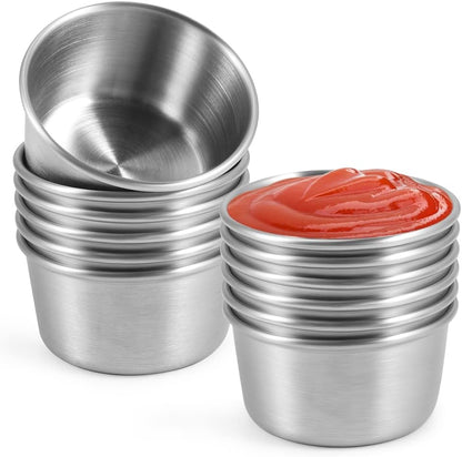 Ramekin Sauce Dipping Bowl Mini Sauce Cups Pudding Condiment Cups for Home Party Stainless Steel (Sliver 12 Pack 50ml)