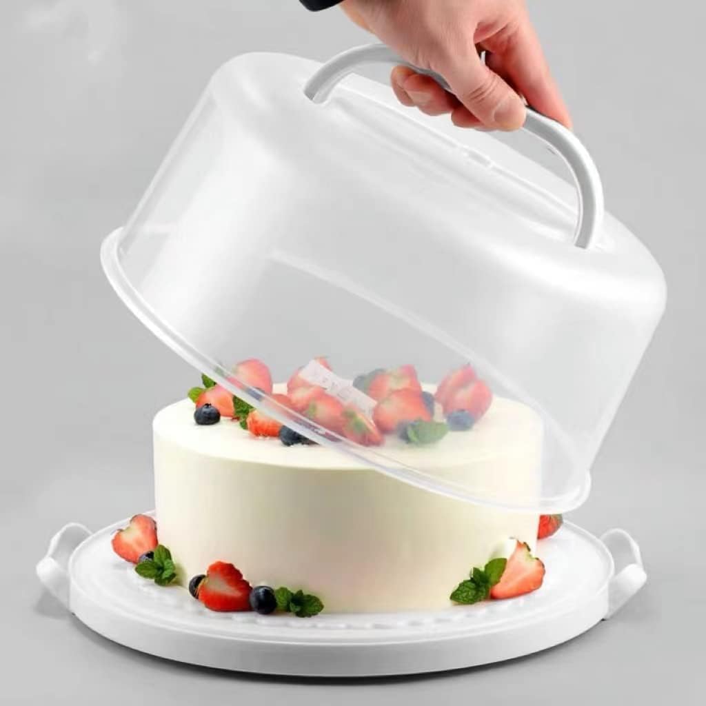 10 Inch Portable Cake Stand Carrier Holder with Lid and Handle Round Cake Storage Containers Cupcake Plastic Cake Cover Holder for Transport Red