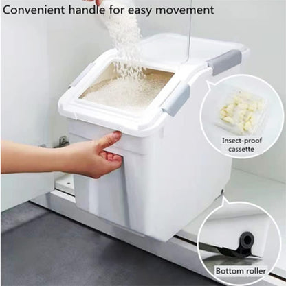 Airtight Flour Storage Container 25 lb Rice Storage Container with Wheels Seal Locking Lid, Food Containers with Measuring Cup& Scoop for Flour, Rice, Grain(Cyan)