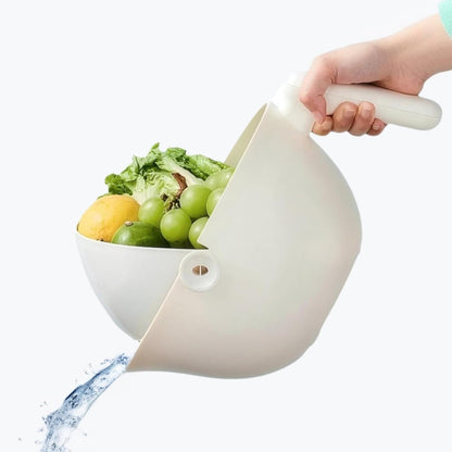 2-1 Kitchen Colander Rotating Washing Basket with Handle -home & kitchen Food Strainers and Colanders-Pasta Strainer-fruit and vegetable washing bowl-kitchen must haves (Lilac Purple)