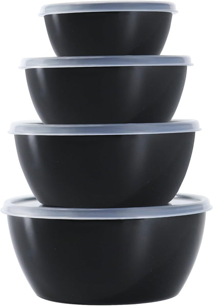 4-Piece Classic Plastic Prep Bowls with Lids, Nesting Plastic Small Mixing Bowl Set for Mixing, Baking, Prepping, Cooking and Serving Food, Microwave and Dishwasher Safe (Yellow)