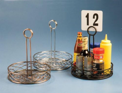 American Metalcraft - FWC69 FWC89 Round Wrought Iron Condiment Rack Basket with Display Handle, 8-Inch, Black