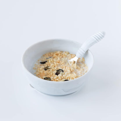 Bumkins Baby Bowl, Silicone Suction, for Babies, Toddlers and Kids, Baby Led Weaning, Feeding Essentials, Platinum Silicone, Non Skid Sticky Bottom, Supplies for Children Ages 6 Months Up, Gray