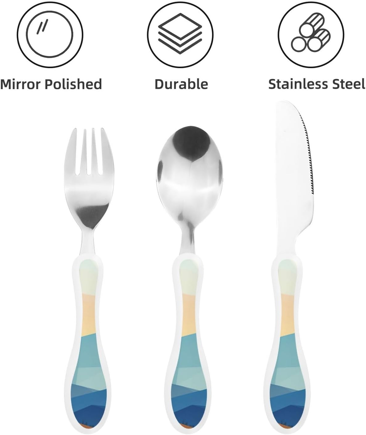 Stainless Steel Kids Silverware Set, Windmill Flat Illustration Utensil Set Reusable Children Safe Knife Spoon Fork Set With Storage Case Dishwasher Safe For Lunch, Travel Outdoors