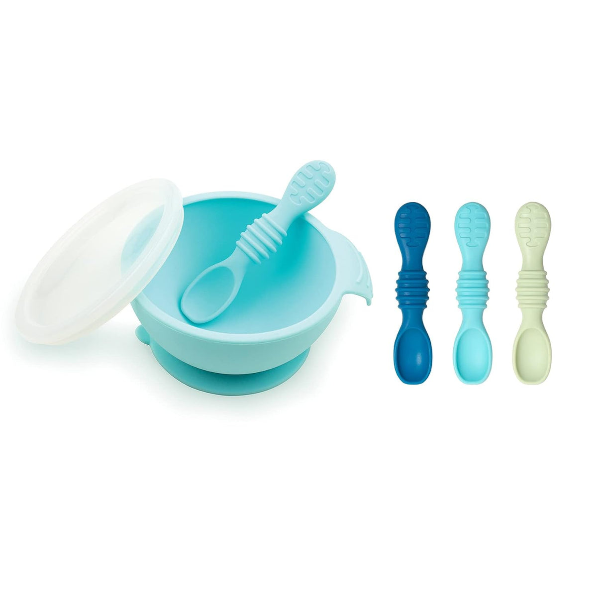 Bumkins Baby Bowl, Silicone Feeding Set with Suction for Baby and Toddler, Includes Spoon and Lid, First Feeding Set, Training Essentials for Baby Led Weaning for Babies 4 Months Up, Sage