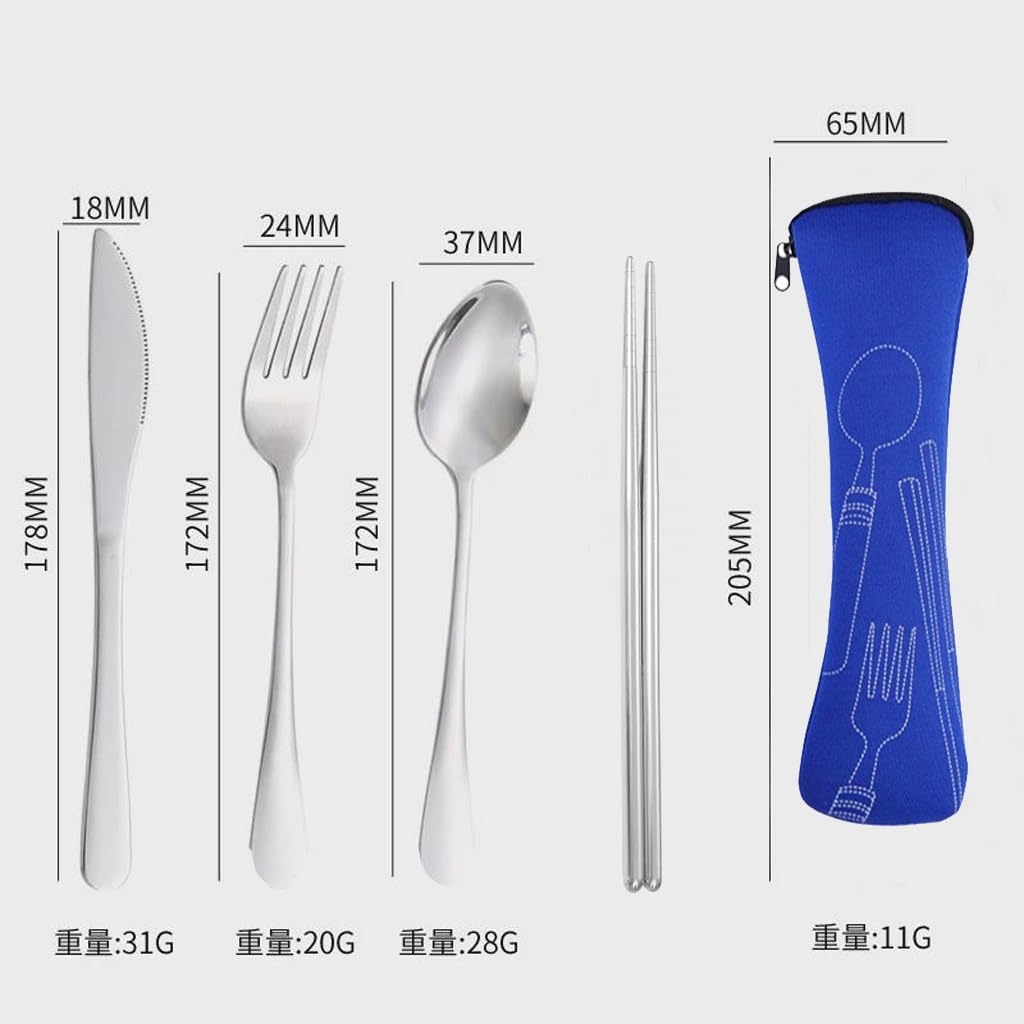 5PCS Portable Silverware Set with Case, Premium Stainless Steel Travel Camping Cutlery Set, Reusable Safe Flatware Sets for Lunch Box/Workplace/Students, Dinnerware with Carrying Case,Silver