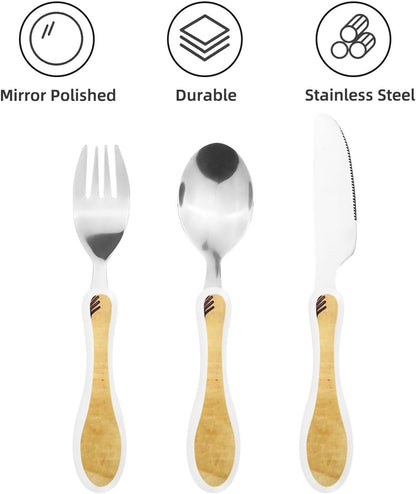 3-Piece Kids Silverware Set With Storage Case, Stainless Steel Reusable Children Safe Knife Spoon Fork Set Tropical Sunset Seaside Children Flatware Set For Kids Lunch Box