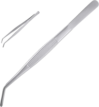 2-Pack 12-Inch BBQ Kitchen Tweezers Tongs, Extra-Long Stainless Steel Cooking Tweezers Dishwasher Safe for Grilling, Baking & Food Prep (12Inch BBQ Tongs)