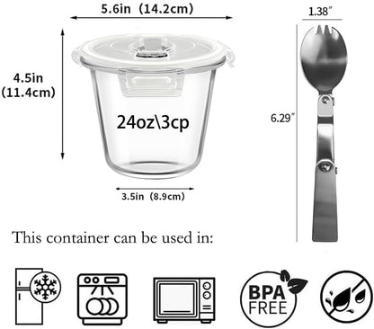 H.JSS WDJS 3Cup Round Glass Food Storage Containers with Airtight lids, 23oz Glass Meal Prep Containers, Heat-Resistant BPA-Free for Soup Leftover, Microwave, Dishwasher and Fridge Safe (white-4Pack)