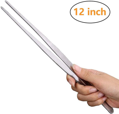 Gutsdoor 8 Inch Plating Tweezers Stainless Steel Precision Culinary Tweezer Silver Kitchen Straight Tweezers Tongs