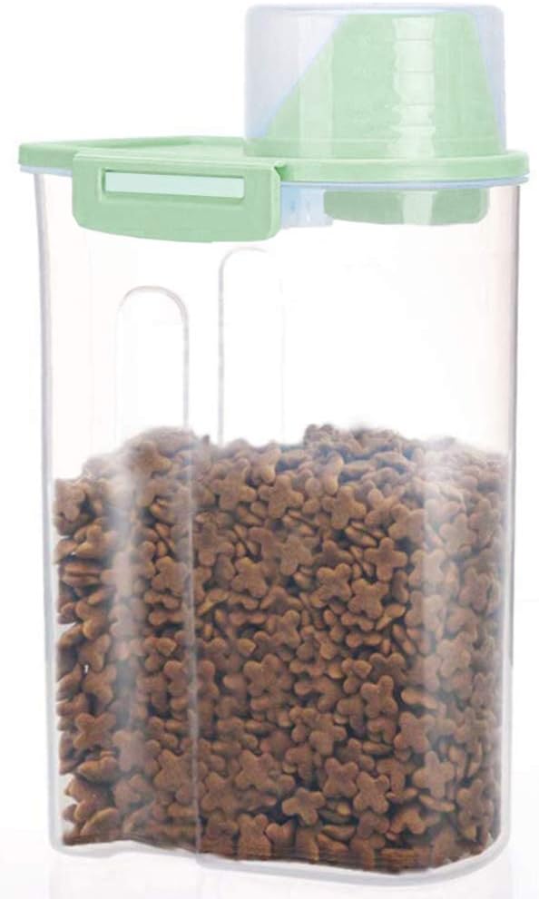 Pet Food Storage Container with Measuring Cup, Pour Spout and Seal Buckles Food Dispenser for Dogs Cats (Purple)
