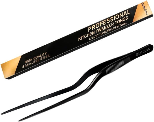 Gutsdoor 8 Inch Plating Tweezers Stainless Steel Precision Culinary Tweezer Silver Kitchen Straight Tweezers Tongs