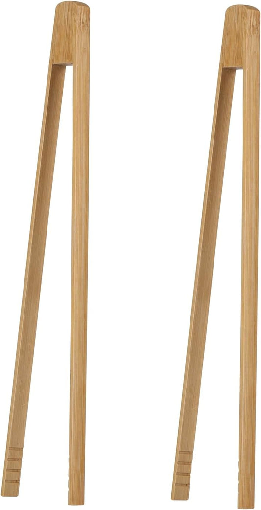 I-MART 2 Pack 12-Inch Bamboo Toaster Tongs, Wooden Toast Tongs for Cooking, Reusable and Safe Bamboo Kitchen Utensils for Bread, Bacon, Muffins, Bagels
