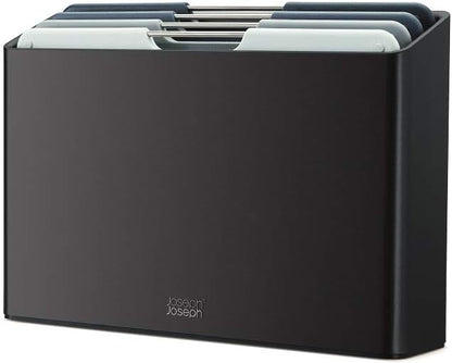 Joseph Joseph Folio 4-Piece Colour coded Cutting Board Set, Slimline case for organized Kitchen storage, Graphite